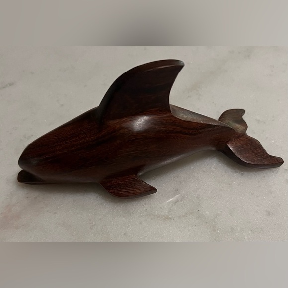 Hand Carved Ironwood Small  6 Inch Dolphin Sculpture Walnut Finish Mexico - Picture 1 of 4